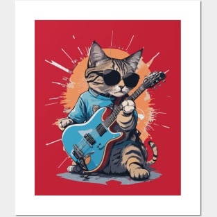 Cat Play Guitar Posters and Art